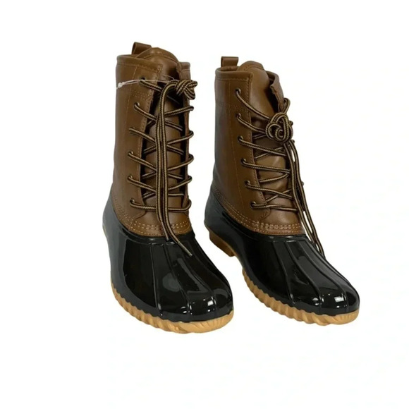 NWOT The Original Duck Boot by Sporto Ariel Lace Up Duck Rain Boots, Tan/Brown 6 - Picture 2 of 14